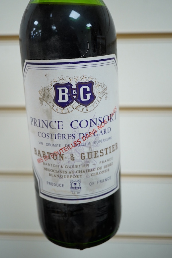 Six bottles of wine including three bottles of Moulin Touchais Anjou 1959, Prince Consort Costieres di Gard, two bottles of St. Emilion 1979, etc.